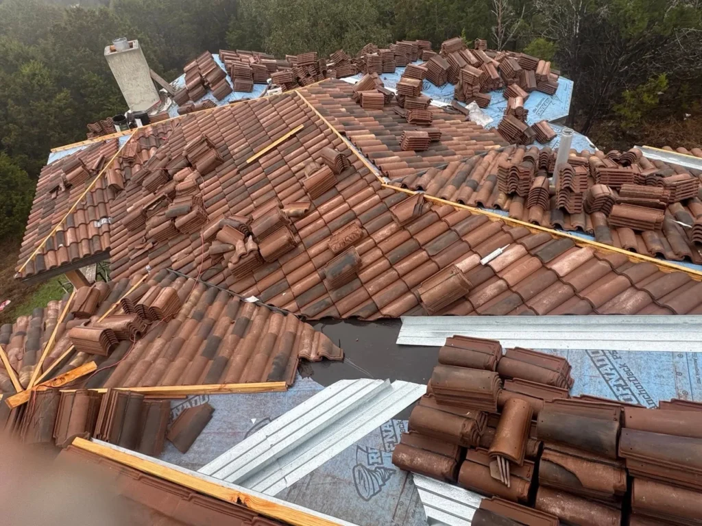 Tile roof repair work